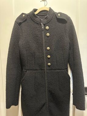 Diesel - Womens Black Military-Style Wool Blend Coat